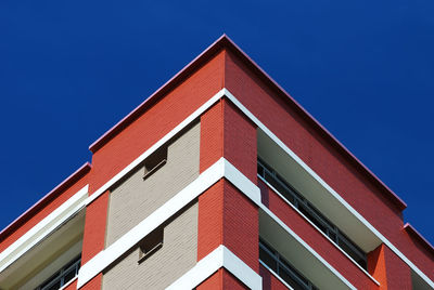 Low angle view of building against clear blue sky