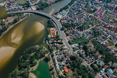 High angle view of buildings in city