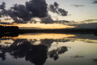 Scenic view of lake against sky during sunset