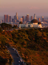 Griffith observatory with los angeles skyline in the background