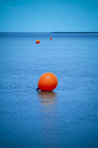 Orange floating on sea against clear sky