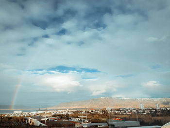 Aerial view of townscape against sky