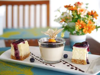 Close-up of dessert and drink on table