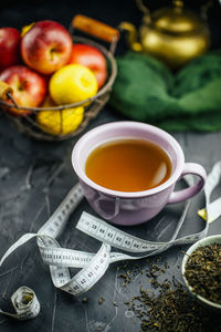 High angle view of tea on table