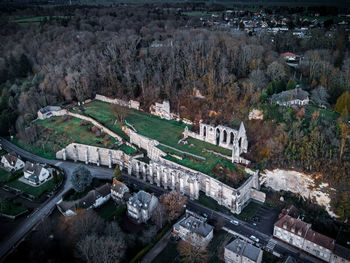 High angle view of town in city