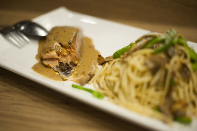 Close-up of meal served in plate