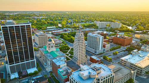 High angle view of buildings in city