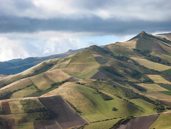 Scenic view of mountains against cloudy sky