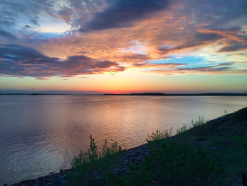 Scenic view of sea against sky during sunset