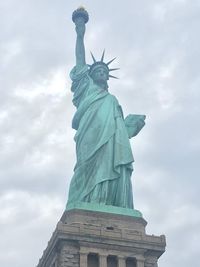 Low angle view of statue against cloudy sky