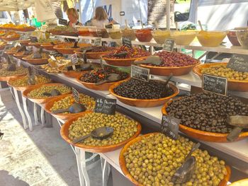 High angle view of food for sale in market