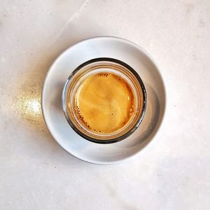 High angle view of coffee on table