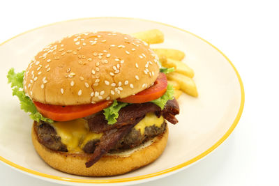 Close-up of burger in plate