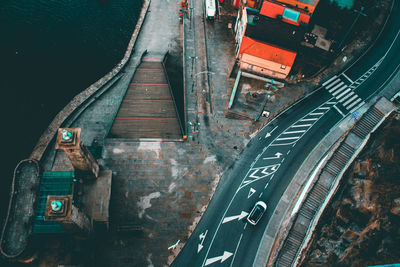 High angle view of railroad tracks in city