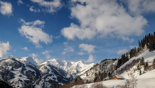 Scenic view of snowcapped mountains against sky