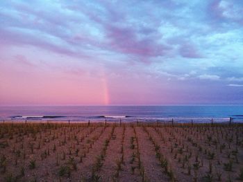 Scenic view of beach against sky during sunset