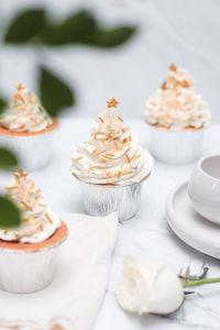 Close-up of cupcakes on table