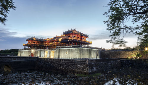 Low angle view of temple building against sky