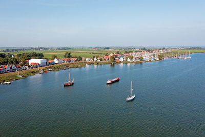 Aerial from the historical village durgerdam at the ijsselmeer in the netherlands