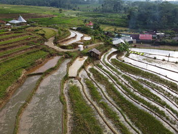 High angle view of railroad track