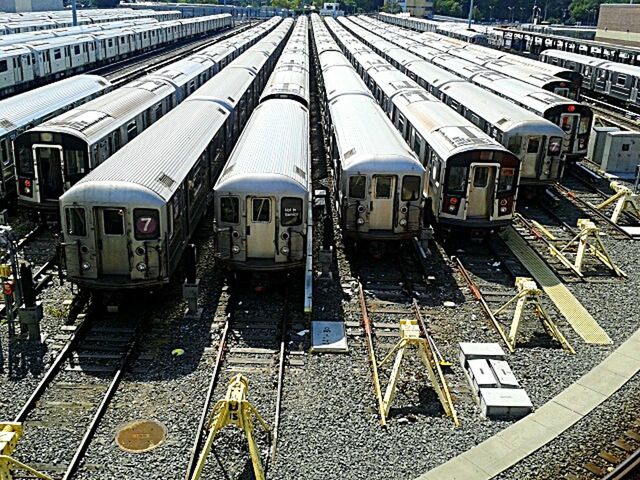 HIGH ANGLE VIEW OF RAILROAD TRACKS