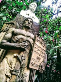 Low angle view of buddha statue against plants