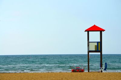 Lifeguard hut on sand at beach