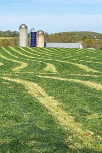 Scenic view of farm against sky