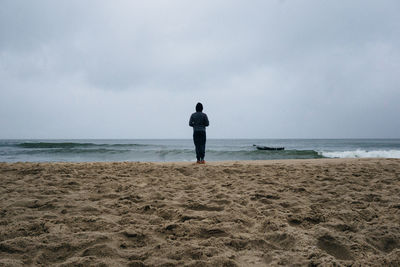 Rear view of man standing on beach