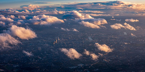 High angle view of clouds over land