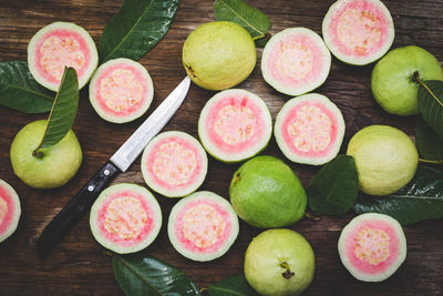 High angle view of fruits on table