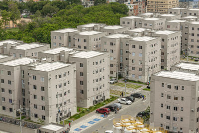 High angle view of buildings in town