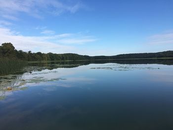 Scenic view of lake against blue sky