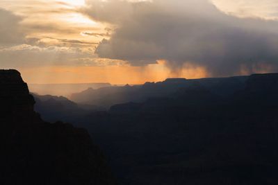 Scenic view of silhouette mountains against sky during sunset