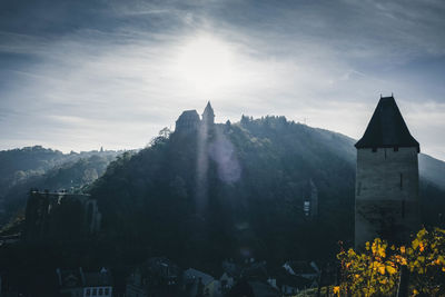 Panoramic view of temple against building