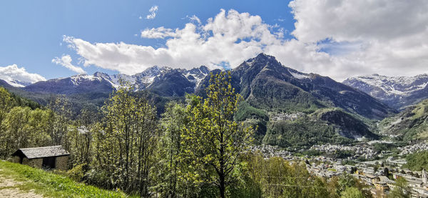 Scenic view of snowcapped mountains against sky