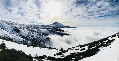 Scenic view of snowcapped mountains against sky