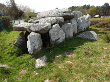 Stack of stones on field