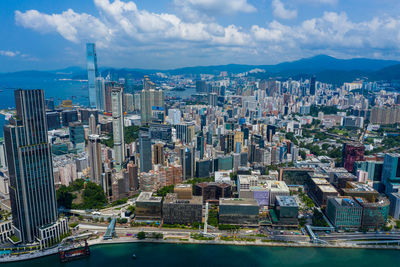 Aerial view of modern buildings in city