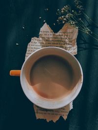 High angle view of coffee on table