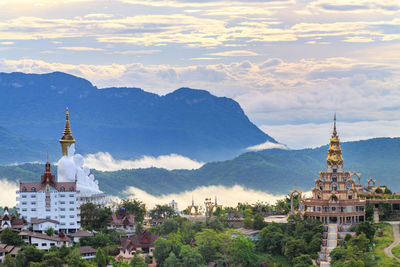 High angle view of temple against cloudy sky