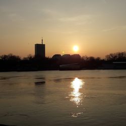 Scenic view of lake against sky during sunset