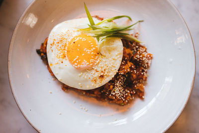 Close-up of breakfast served in plate