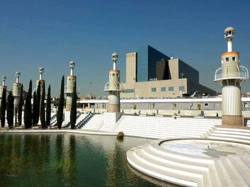 View of buildings against clear sky