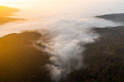 Sea of mist landscape horizon view point .natural sunset sunrise sky background. big 