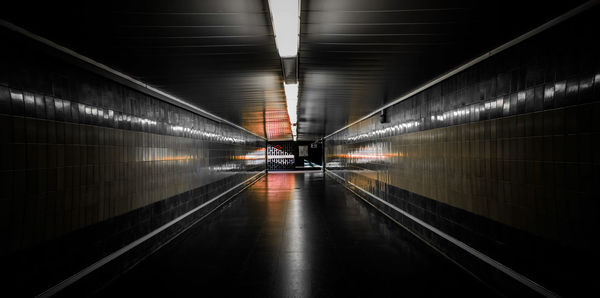 Illuminated subway station platform