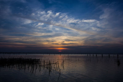 Scenic view of lake against sky during sunset