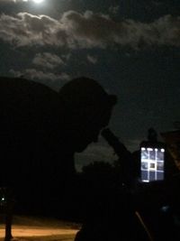 Low angle view of silhouette trees against sky at night