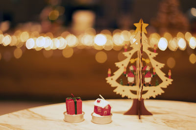 Illuminated christmas decoration on table