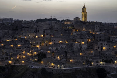 Sunset on matera seen from murgia park above